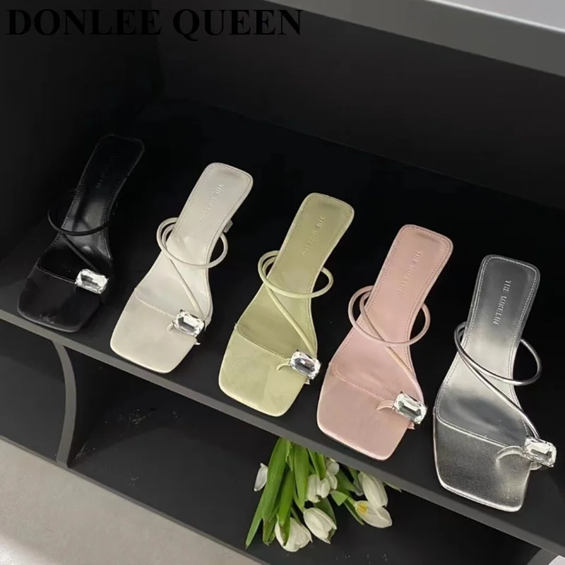 

2023 New Summer Sandals Women Slippers High Heels Clip Toe Slide Fashion Narrow Band Flip Flops Ladies Elegant Dress Shoes Mujer