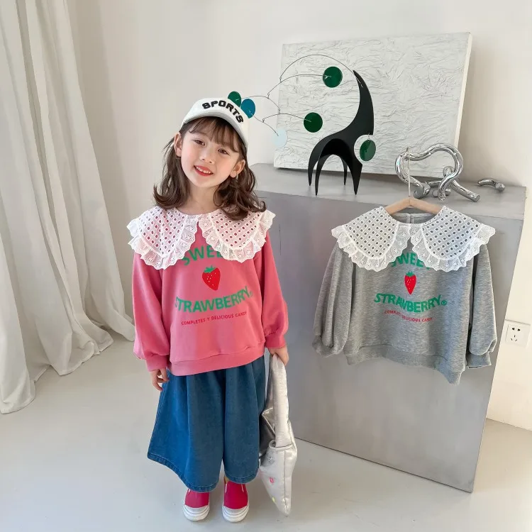

Girls Cotton Strawberry T-shirt Girls Printed Sweatshirt Tees Kids Girl Tops Children Long Sleeve Hoodies T-shirt Kids Clothes