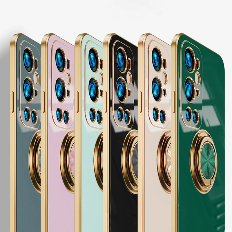 luxury plating soft silicone case for oneplus 9 pro case for one plus 9 9pro oneplus9 phone covers with ring holder stand magnet free global shipping