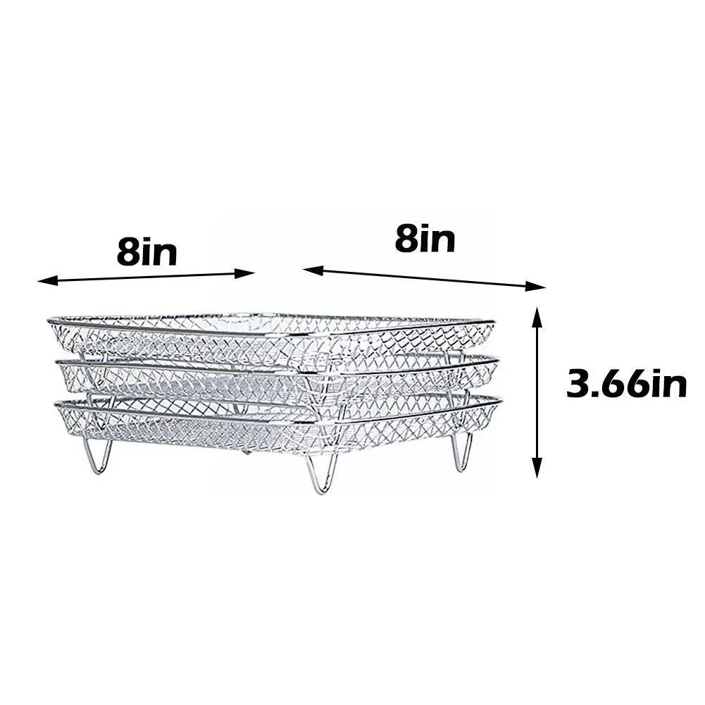 

8 Inch Air Fryer Rack Square Three Stackable Racks, Rack,air Fryer Multi-layer Dehydrator Steel Accessories Y4s9