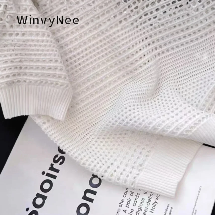 Фото Женская трикотажная безрукавка WinvyNee из чистого хлопка с ажурным узором, круглым вырезом, базовая модель для многослойных образов, осень-зима ZA1732003 №4