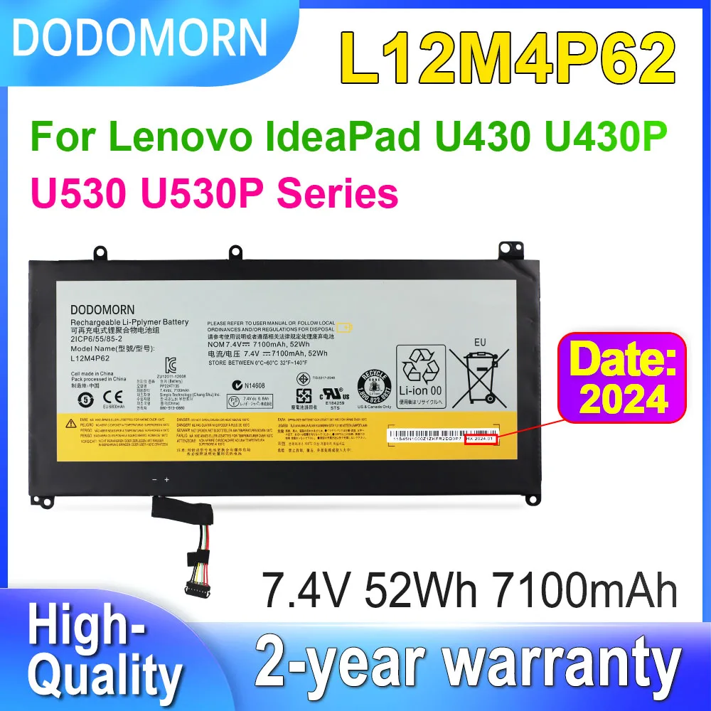 DODOMORN L12M4P62 для Lenovo IdeaPad U430 U530 U430P U530P серии аккумулятор ноутбука L12L4P62 2ICP6/55/85-2 7 4 В 52