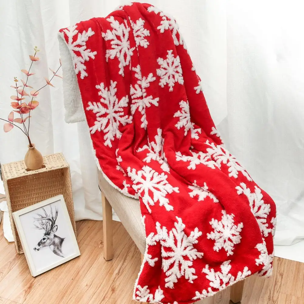 

Christmas Blanket Hairy Snowflake Print Soft Xmas Blanket Thicken Double Layers Anti-pilling Sofa Bad Winter Blanket for Home