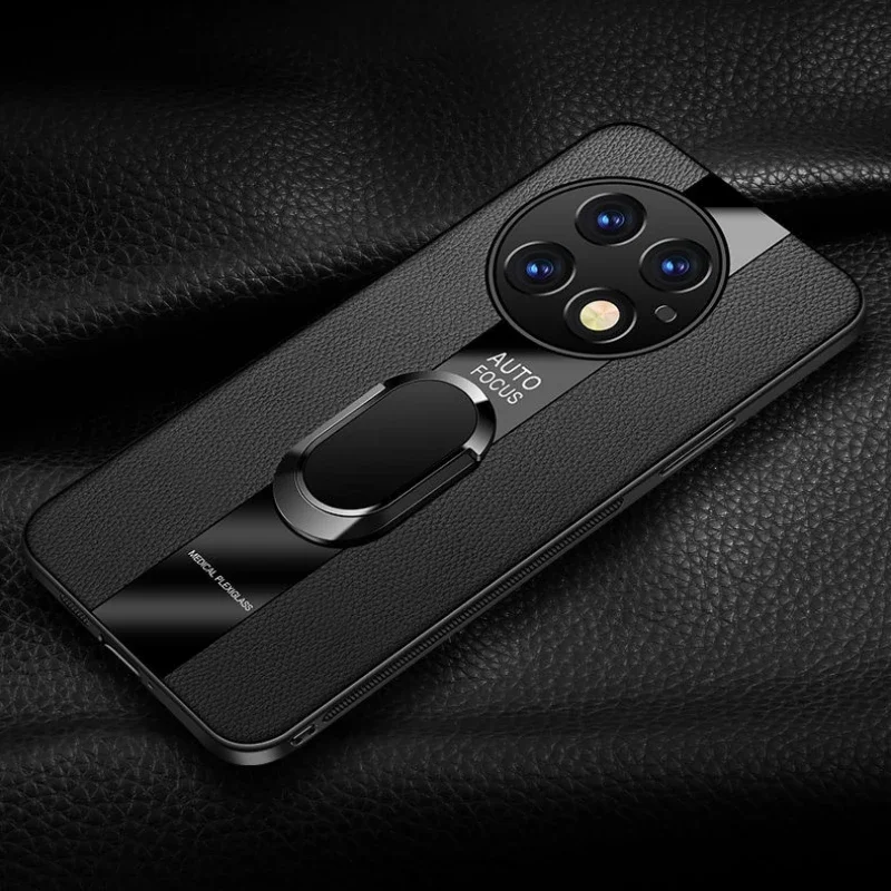 Чехол-держатель с магнитным кольцом-подставкой для OnePlus 13 роскошный кожаный