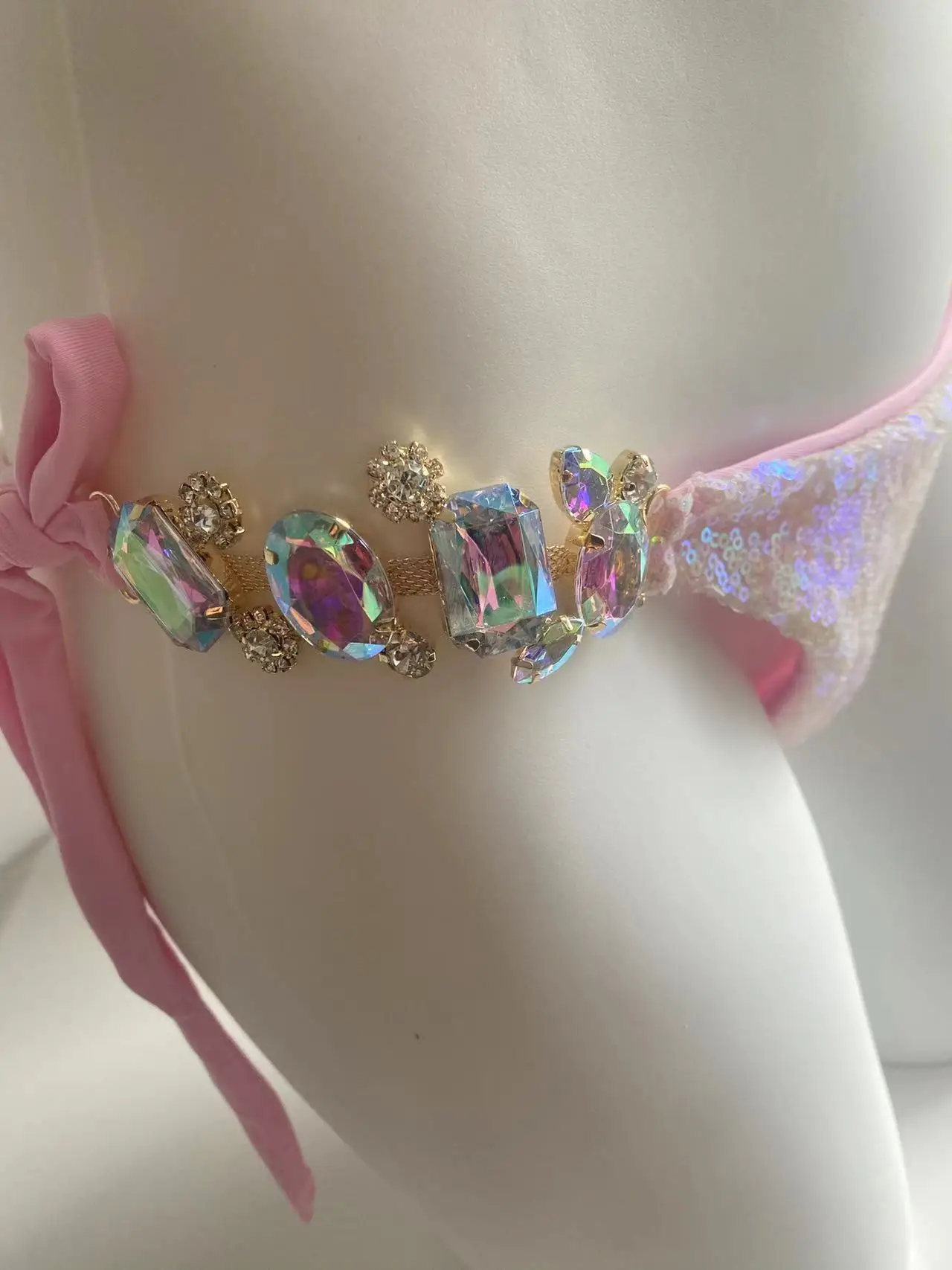 Женское сексуальное розовое бикини с блестками бриллиантовые драгоценные камни