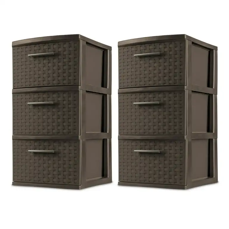 

Sterilite 3 Drawer Weave Tower Plastic, Espresso, Set of 2