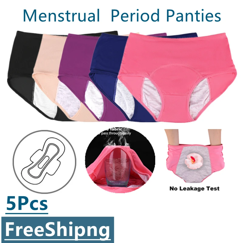 5 Pcs/Pack Menstrual Period Panties Women Leak Proof Cotton Comfort Incontinence Briefs High Waist Sexy Mesh Underwear Big Size