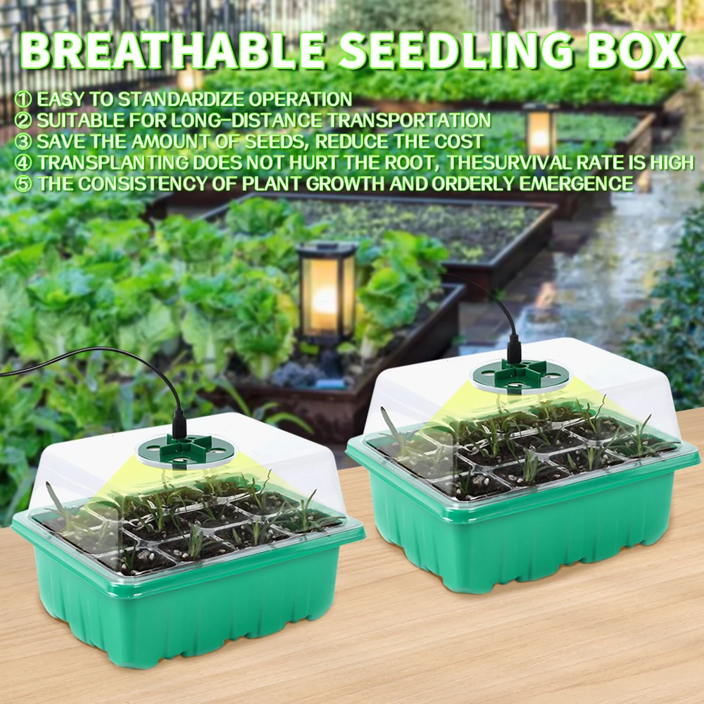 

12 Cell Seed Starter Tray Box with Grow Light Remote Timing Controller Nursery Pot Greenhouse Growing Plant Germination Tray