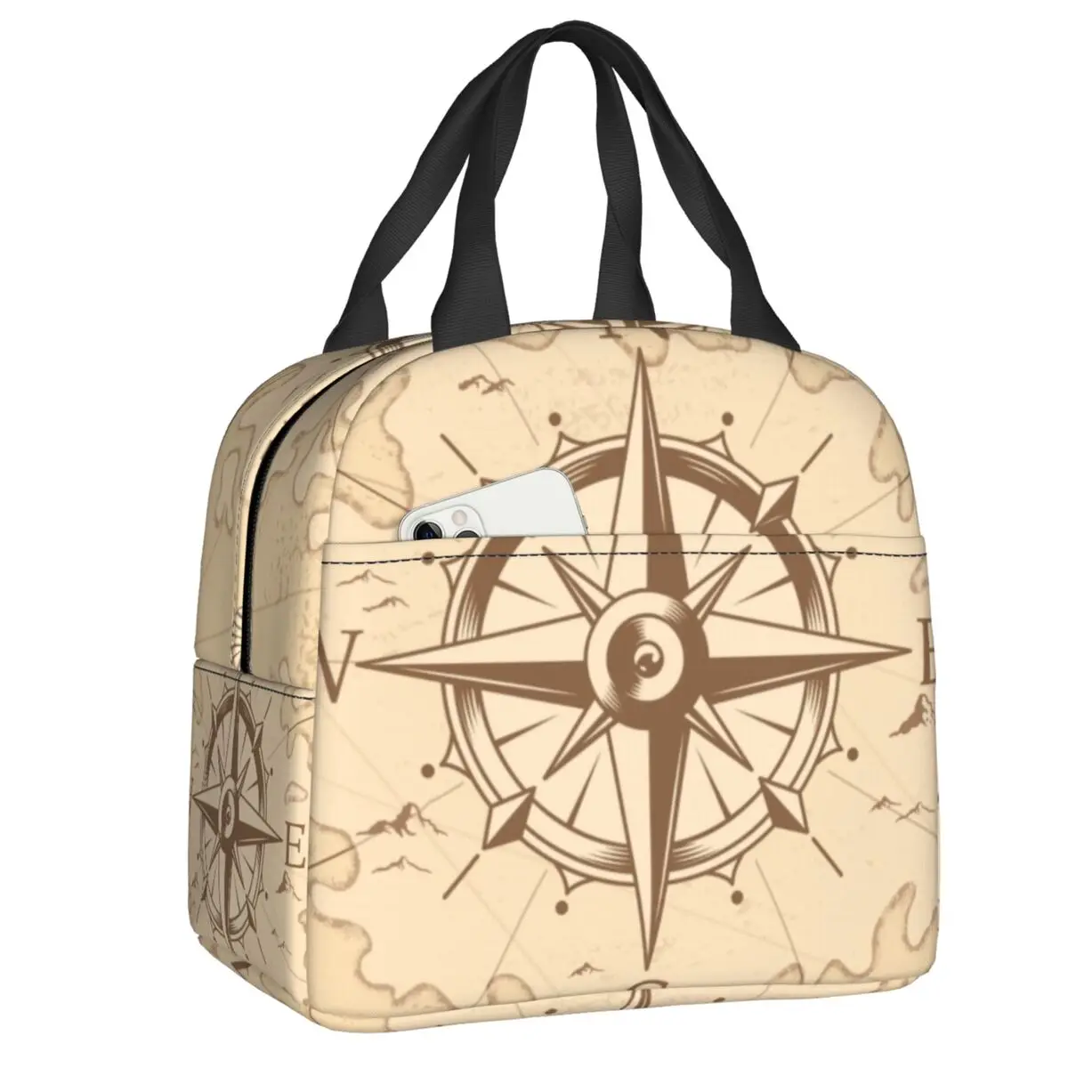 

Винтажная сумка для ланча с изображением пиратской карты на заказ, мужские и женские теплые термоизолированные коробки для ланча для детей ...