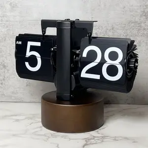 mooas Metal Flip Desk Clock (Black), Retro Vintage Design Auto Flip Clock Desk Clock Table Clock Large Number Battery Powered Internal Gear Operated