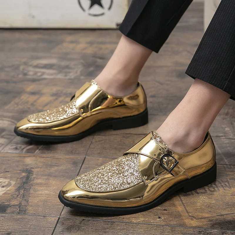 

Brand Luxury Designer Shoes Men Brogue Leather Shoes Fashion Gold Sequin Italian Dress Shoes For Men Wedding Formal Oxford Shoes