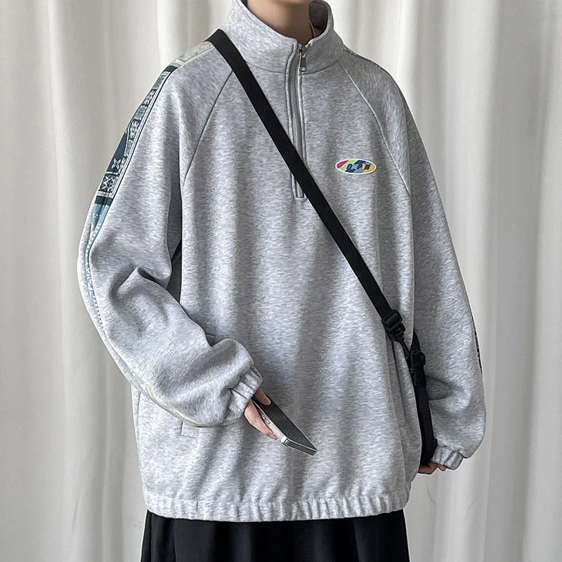 

Толстовка Hybskr с полумолнией, с капюшоном и цветком кешью, зимняя мужская Толстовка Оверсайз с воротником-стойкой, модные пуловеры в Корейском стиле унисекс