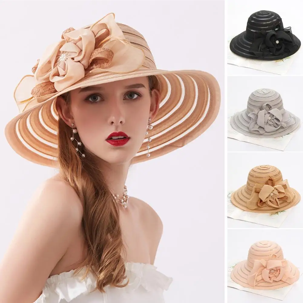 

Sun Hat Flower Wide Brim Summer Foldable Floral Hat for Party