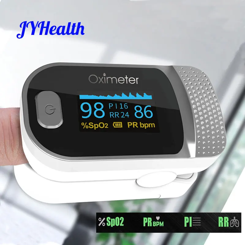 

JYHealth Finger Oled Pulse Oximeter RR PI Portable Blood Oxygen Saturation Meter Respiratory Rate Oximetro De Dedo pulsioximetro