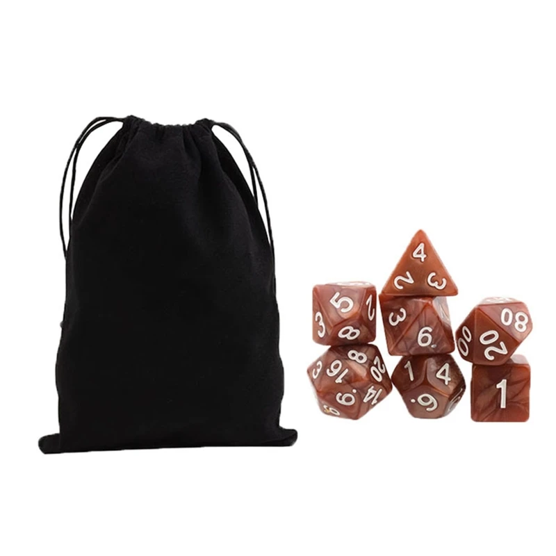 Набор из 7 резных костей Polyhedral с сумкой для хранения D4 D6 D8 D10 D % D12 D20 игры в РПГ DND |