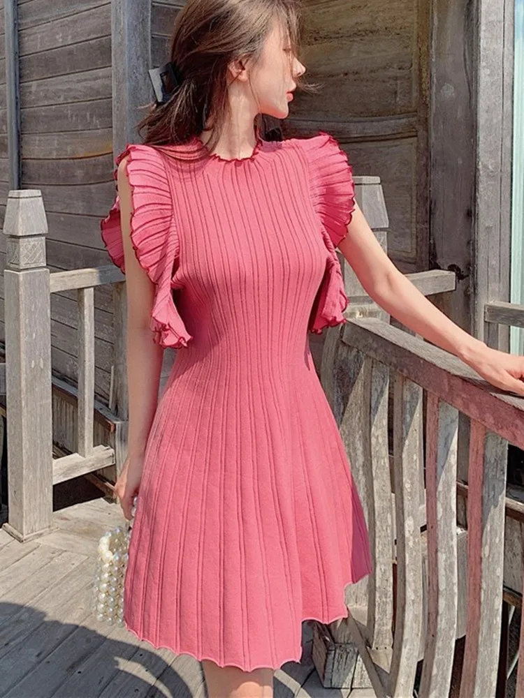 

Summer Sexy Ruffle Dress Women Hollow Striped Ladies Dresses Korean Elegant Mini Sweet Woman Dress 2022 Vestidos