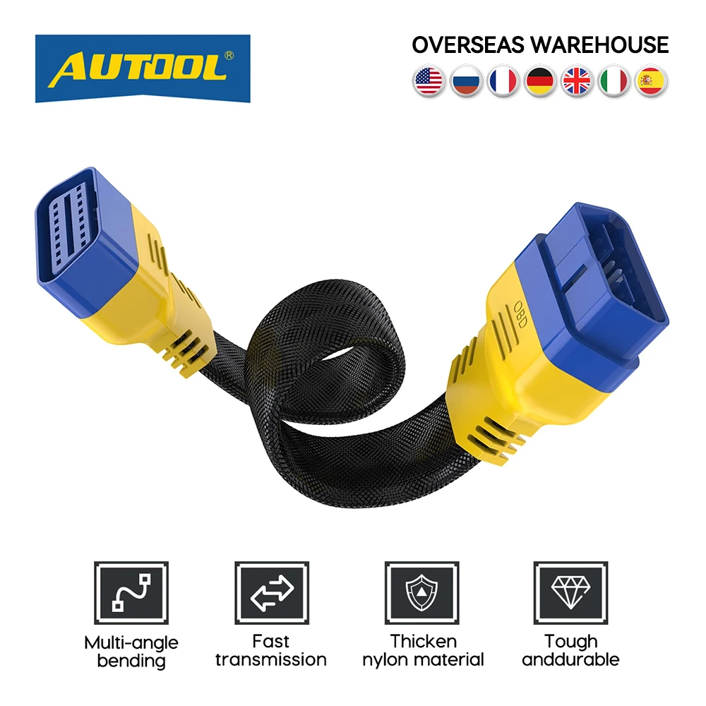 Оригинальный AUTOOL 16Pin 30 см 20 см автомобильный Удлинительный кабель OBD разъем адаптера OBD Удлинительный шнур Obd2 гибкий кабель OBD