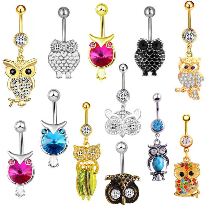 

Кольцо для пирсинга пупка в виде совы, 14G, 1 шт.