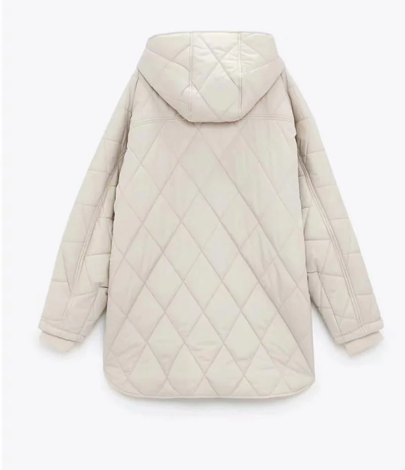 Oversize Women's Winter Quilted Jacket Cotton Hooded Long Sleeve Warm Coat Ladies Casual Solid Loose Long Outerwear for Female