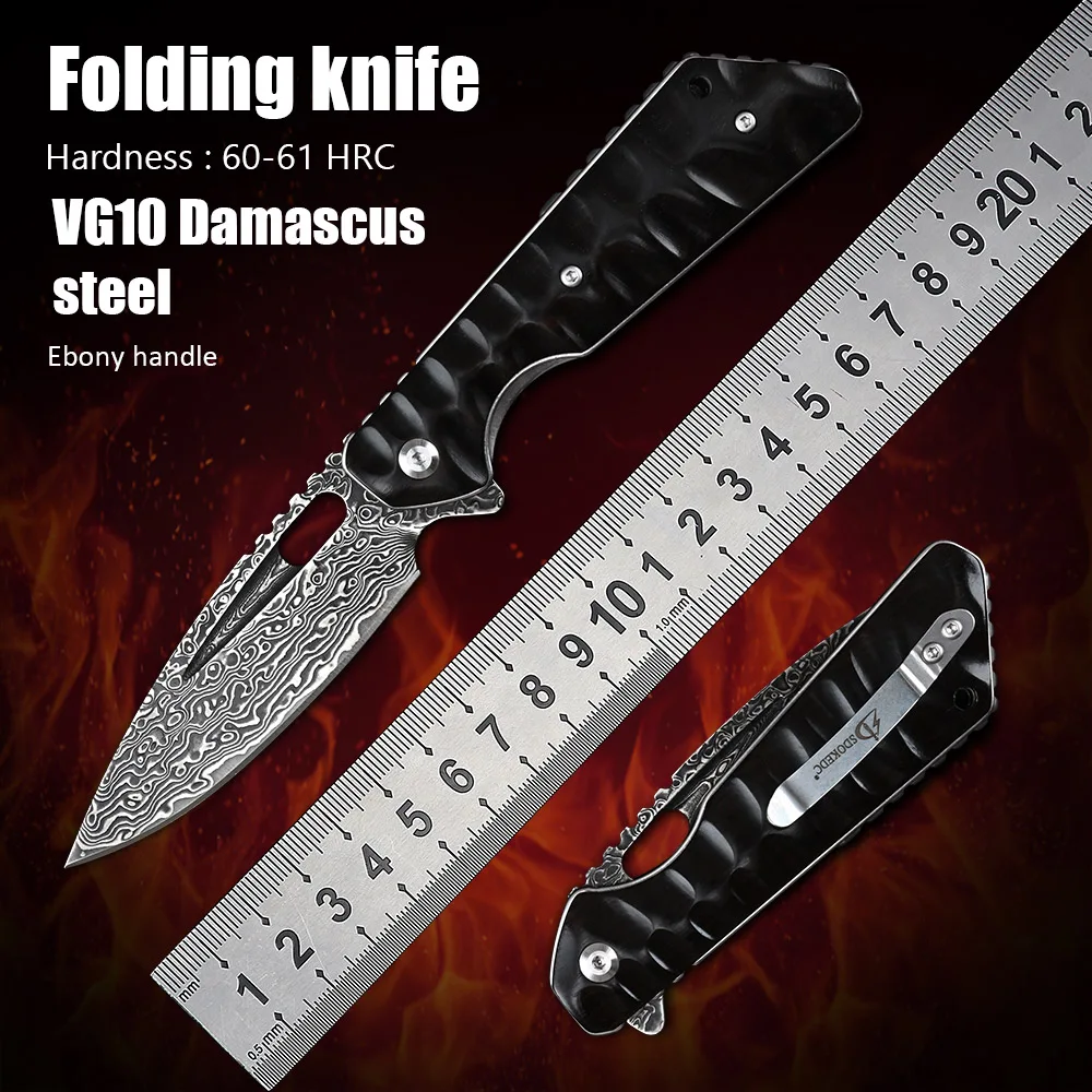 

Outdoor Camping Utility Pocket Knives Self Defense EDC Tool Tactical Survival Hunting Folding Knife Damaskus