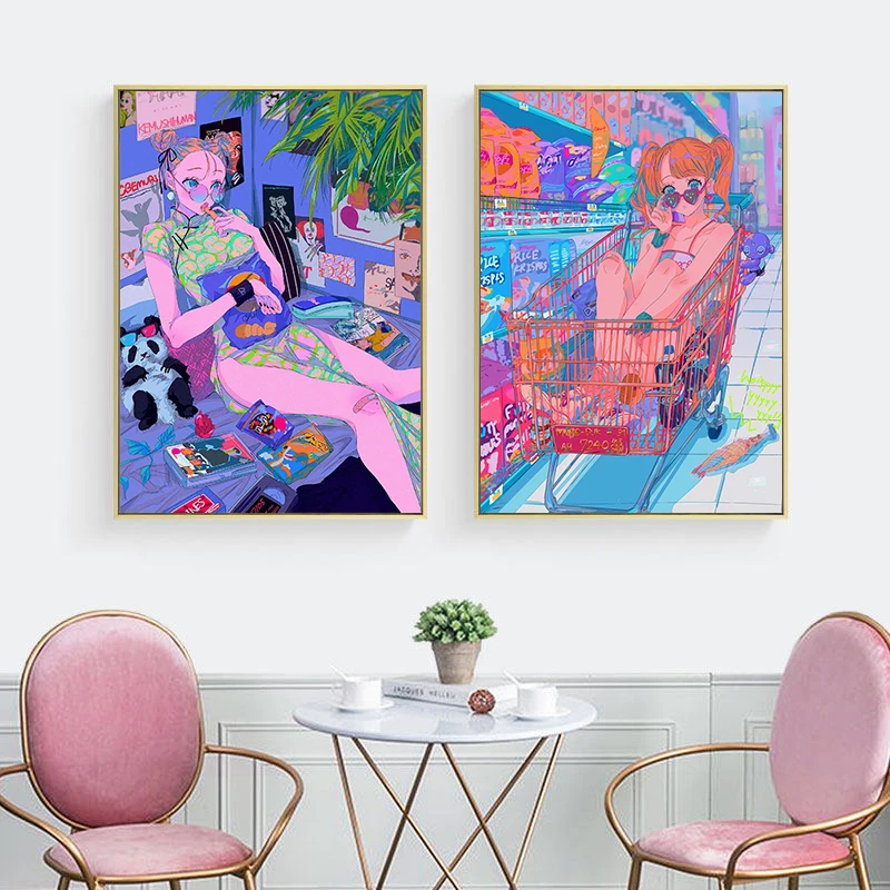 

Anime Girl Canvas Poster Japanese Cartoon Sexy Girl Wall Art Print Picture