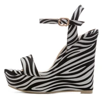 2022 white and black zebra stripe wedges summer sandals for women high heels party shoes ankle strap peep toe platforms heels