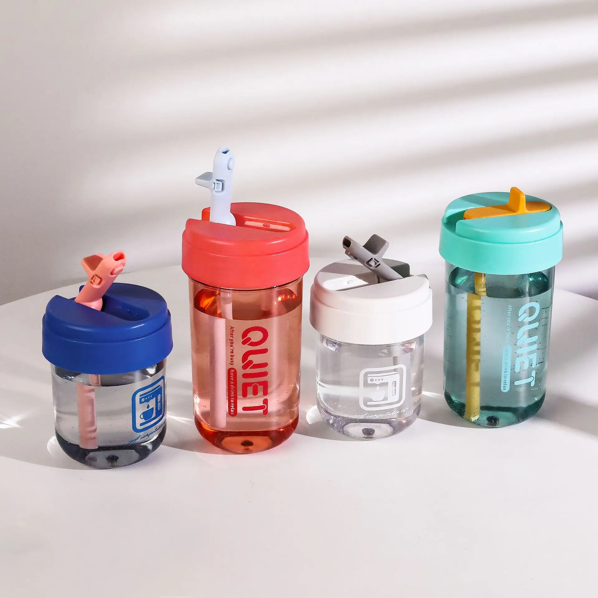 

320/480ml BPA Free Plastic Water Cup Bottle Portable Leak Proof Small Cute Drink Juice Coffee Cup with Straw for Kids And Adults