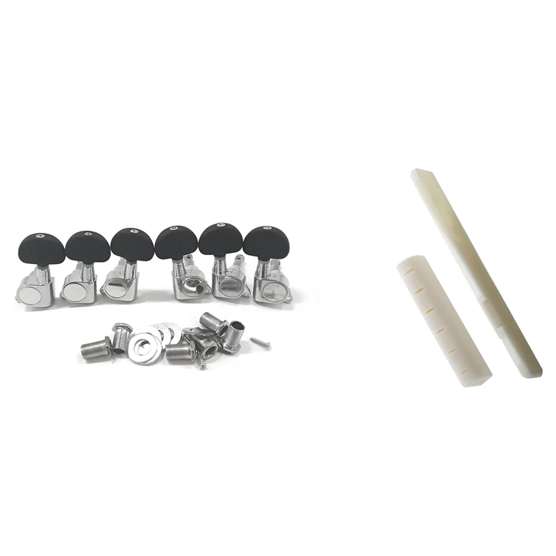 

2Pcs Guitar Strings Pillow Top And Bottom Bone Bridge With 6Pcs Guitar String Tuning Key Pegs/Machine Head Knobs
