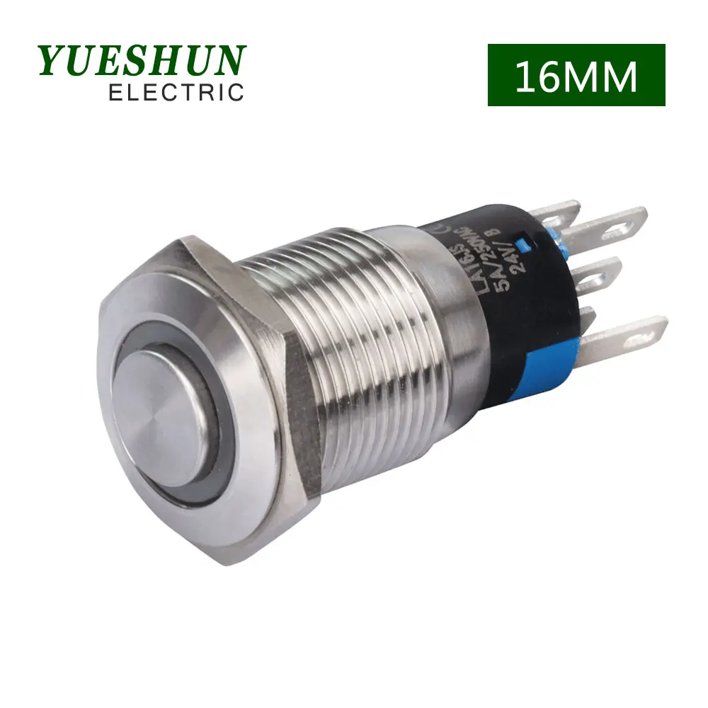16mm Self Lock Reset Stainless Steel Metal Push Button Switch Nickel Plated Brass 12V 36V With Ring Led Light Power |