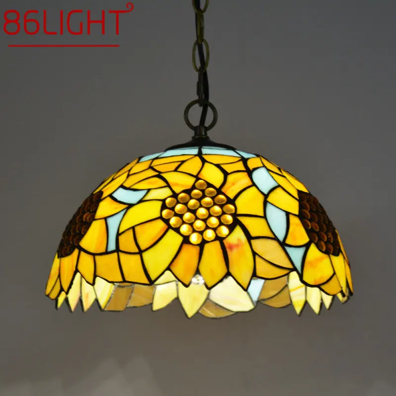 

86LIGHT Tiffany Glass Pendant Lamp LED Creative Flower Pattern Chandelier Decor for Home Dining Room Bedroom Hotel Light