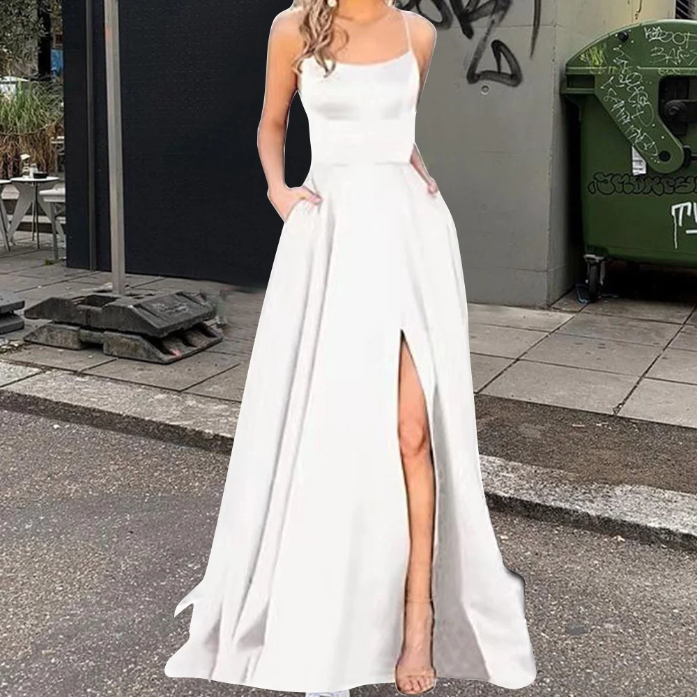 Red Women's Sexy Spaghetti Velvet Maxi Dress Fashion Sleeveless Split Long Dress Ladies 2023 New in Formal Evening Party Dresses