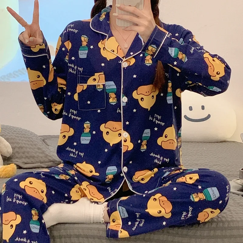 CAIYIER 2022 Women Pajamas Set Leopard Grain Long Sleeved Sleepwear Girls Soft Winter Leisure Nightwear Sweet Night Home Suit