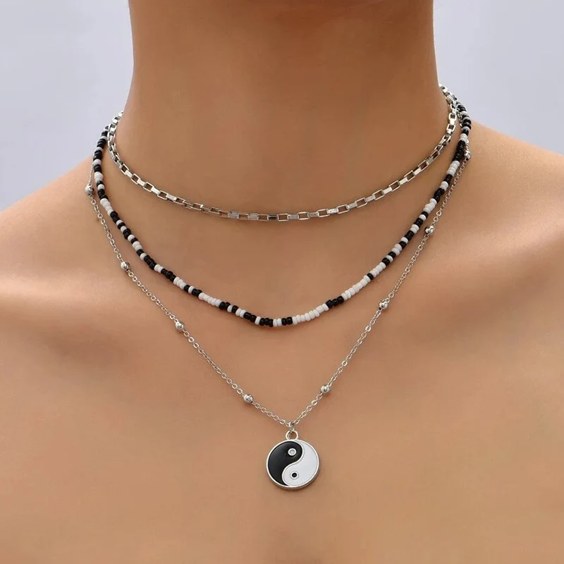 

New Bohemian Charm Yin & Yang Pendant Beaded Chain Layered Fashion Necklaces Jewelry For Women Elegant Accessories X0127