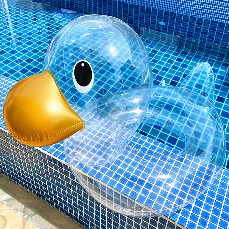 

Baby Inflatable Safe Swimming Seat Float Swim Pool Ring Duck Shaped Transparent Thicken Swim Ring Water Floating Seat Circle