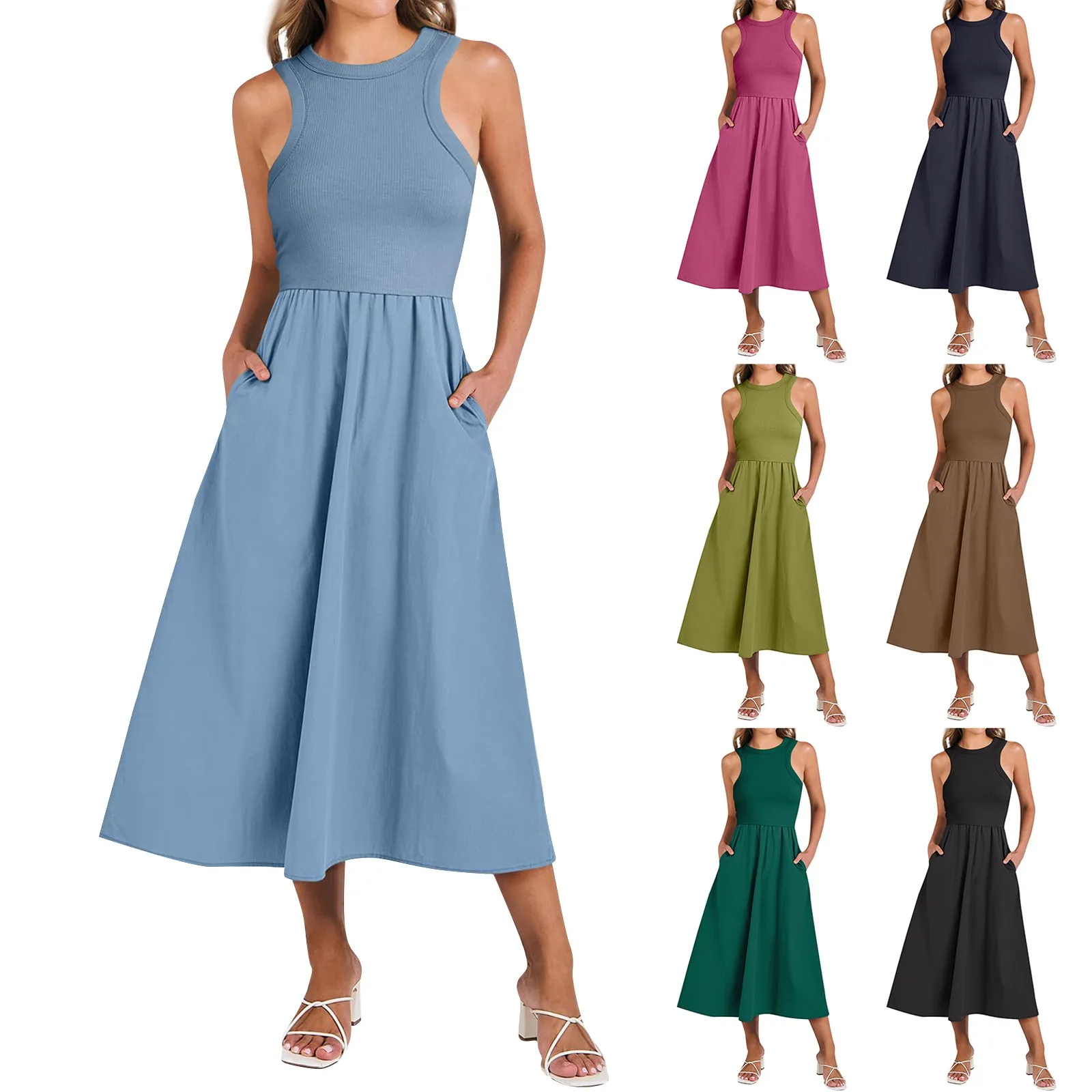 Платья для женщин модный сарафан повседневные Длинные платья без рукавов