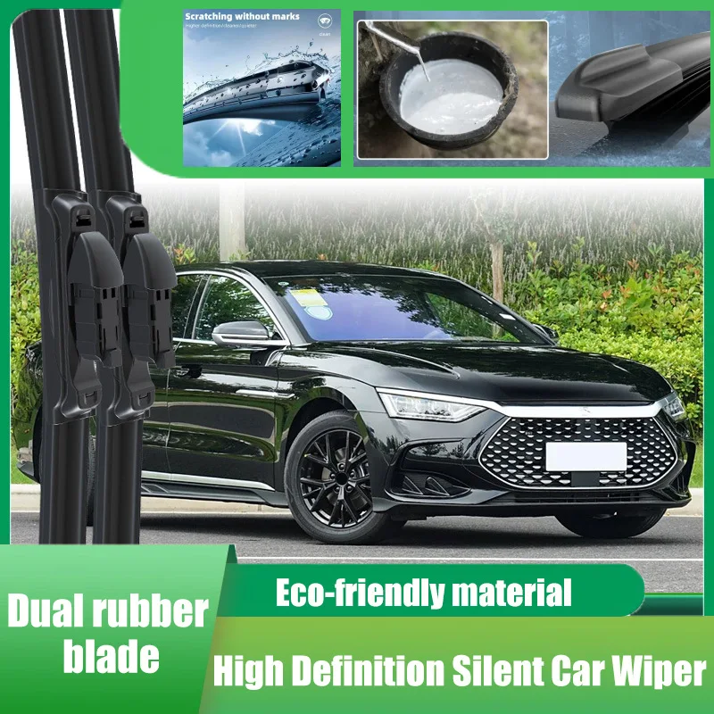 Фото Подходит для стеклоочистителей автомобилей BYD Han/EV/DM/DM-i/DM-p, бескаркасные бесшумные резиновые щетки стеклоочистителей. №1