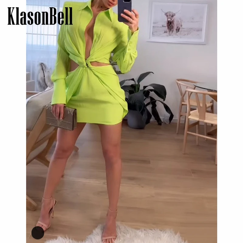 

11,16 KlasonBell модное сексуальное однотонное платье-рубашка с глубоким V-образным вырезом