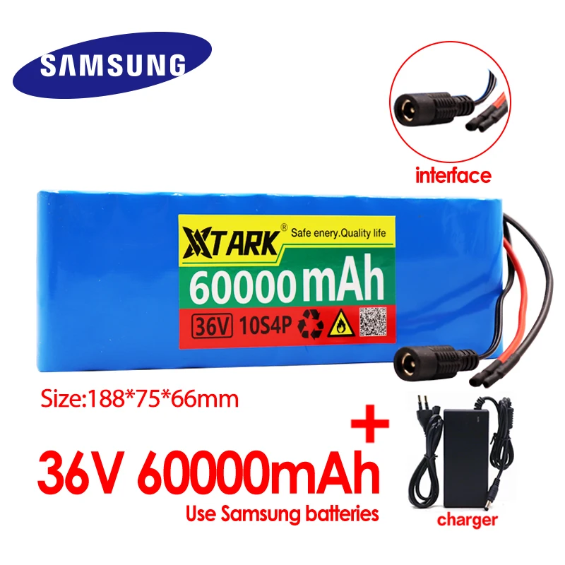 

36V 60Ah 10s4p 18650 Li-ion Battery Kit XT60 Plug Balance for Car Motorcycle Electric Bike Scooter BMS + Charger