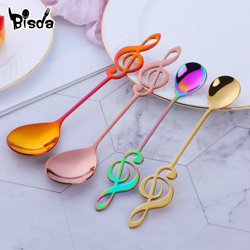 

8 шт. кофейные ложки или ложки для обеда 18/8 десертная ложка из нержавеющей стали музыкальный символ ручка креативная ложка S/L для чайного мороженого