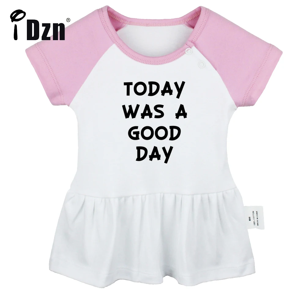 

iDzn Summer NEW Today Was a Good Day Baby Girls Cute Short Sleeve Dress Infant Funny Pleated Dress Soft Cotton Dresses Clothes