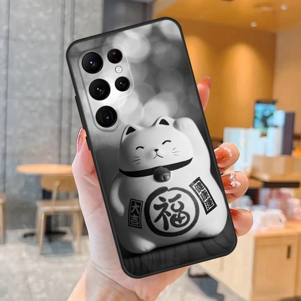 Чехол для телефона Maneki Neko Lucky Cat SamsungS23 S22 S21 S20 Ultra Pro S10 S30Plus S9 20lite Black Cover