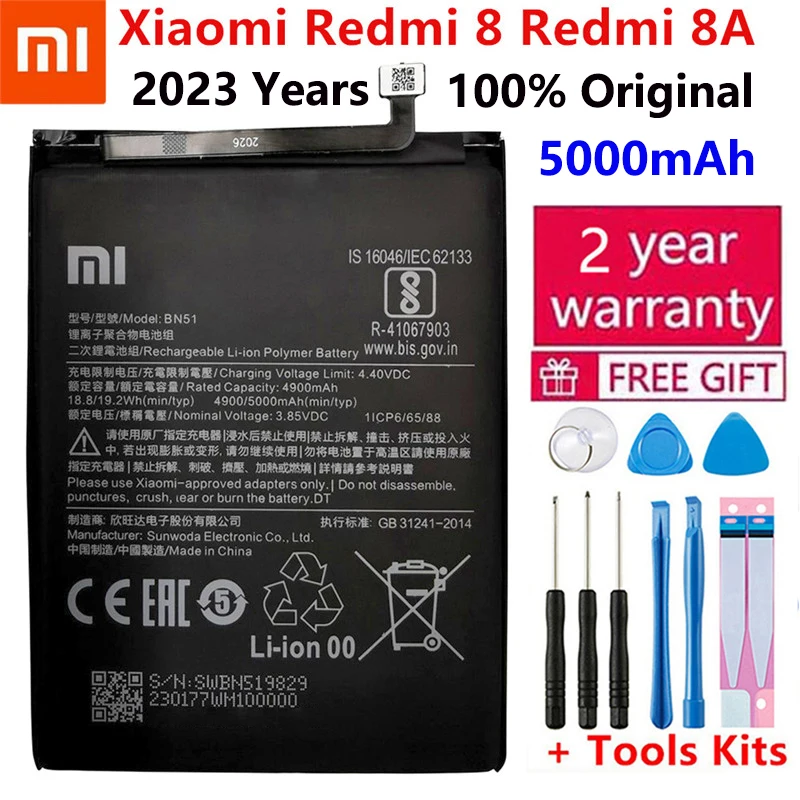

100% New XiaoMi Original Replacement Battery 5000mAh BN51 For Xiaomi Redmi 8 Redmi 8A Redmi8 Authentic Phone Battery +Tools