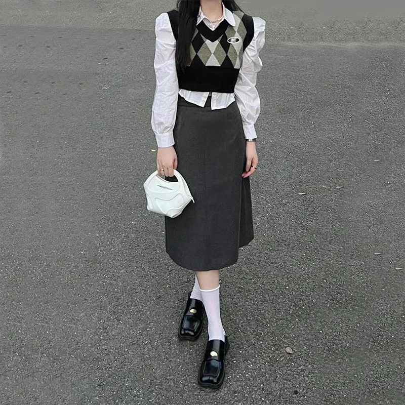 Вязаный топ в консервативном стиле жилет многослойный свитер ранняя осень зима