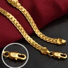 Цепочка для мужчин и женщин, ожерелье из цепочки с боковыми дорожками, цвет золото 18 К, 6 мм, 18-24 дюйма, бижутерия для свадьбы, вечеринки