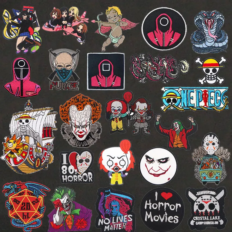 

Clown, Friday The 13th Movie Character Embroidery Patch, One Piece, Squid Game Cloth Patch Clothing Decoration Patches