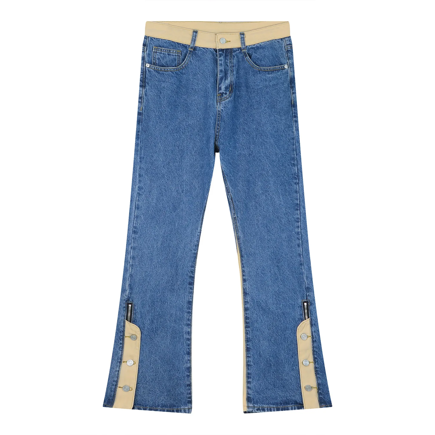 Four Seasons Men's Jeans Vibe Style High Street Trousers Buttoned Trousers Fashion Straight Leg Trend Panel Jeans Ins Hot Sale