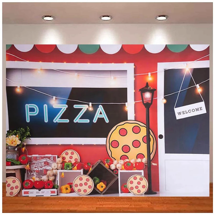 

Photography Backdrop Pizza Store Kids Baby Cooking Shower Birthday Party Portrait Decor Photo Background Banner Studio Props