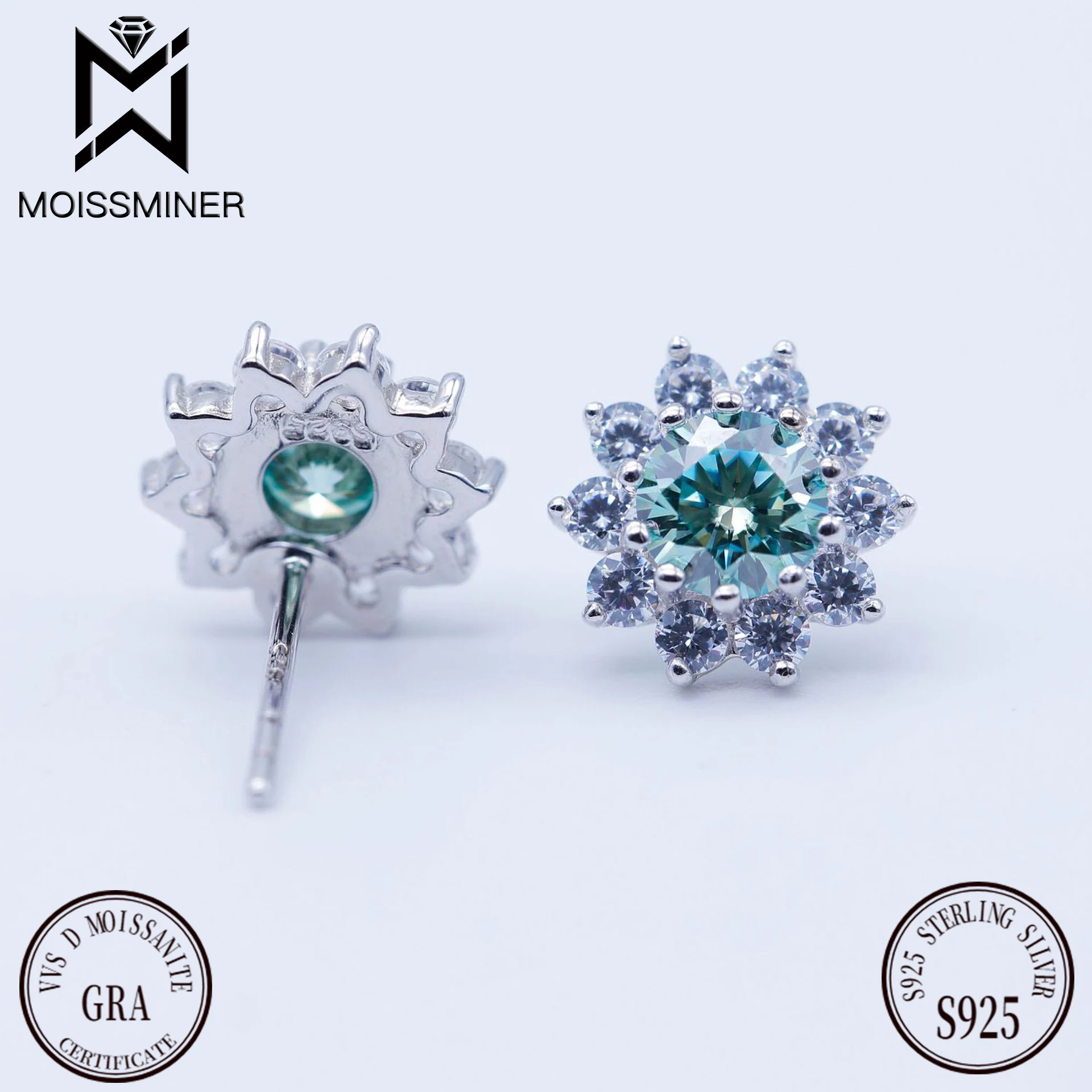 Flower Green Moissanite Diamond Earrings For Women S925 Silver Ear Studs Men High-End Jewelry Pass Tester Free Shipping