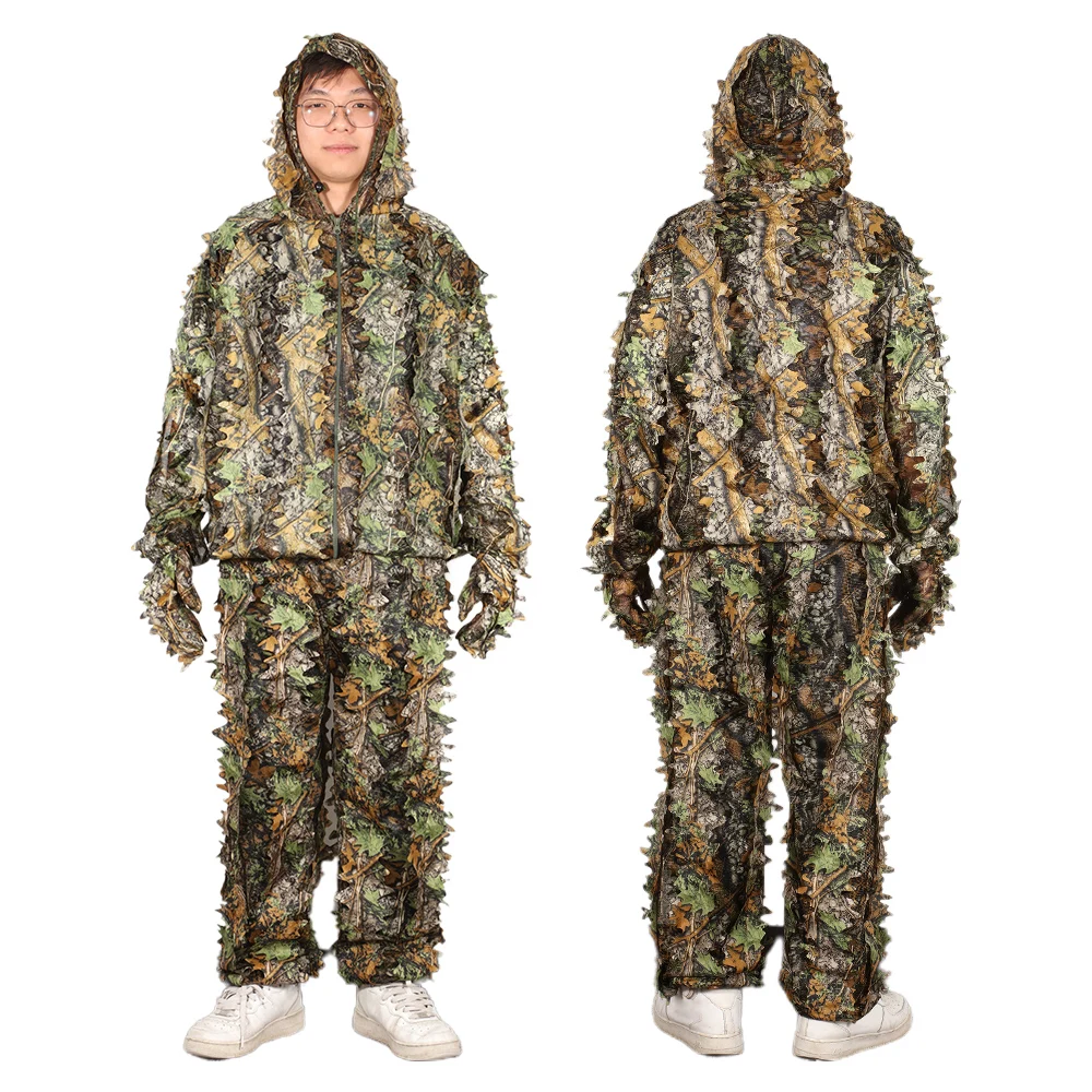 

New Hunting Clothes 3D Maple Leaf Camouflage Clothing With Gloves Bionic Ghillie Jacket&Pants For Hunting Shooting Stalking 2022