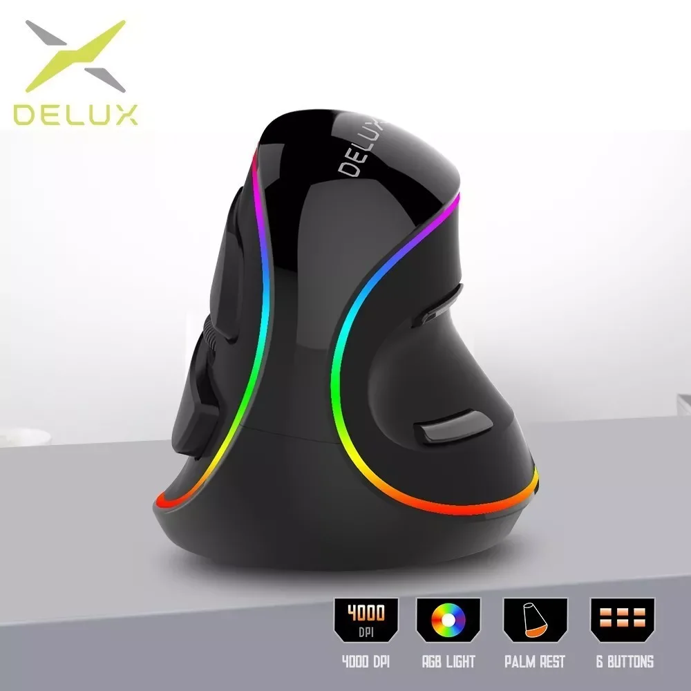 

Delux M618Plus RGB Ergonomic Vertical Mouse 6 Buttons 4000 DPI Optical Computer Mouse With Removable Palm Rest For PC Laptop